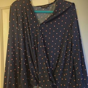 Banana Republic Wrap Blouse | Navy with Red Hearts | Size L | Romantic & Chic